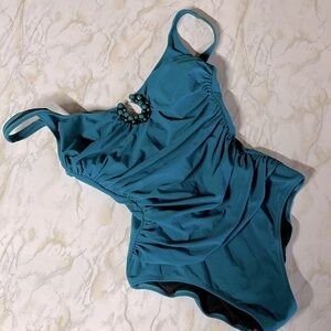 Profile by Gottex ❤️❤️Turquoise Bedazzled One Pc Swimsuit. Size 10. P6/A2119